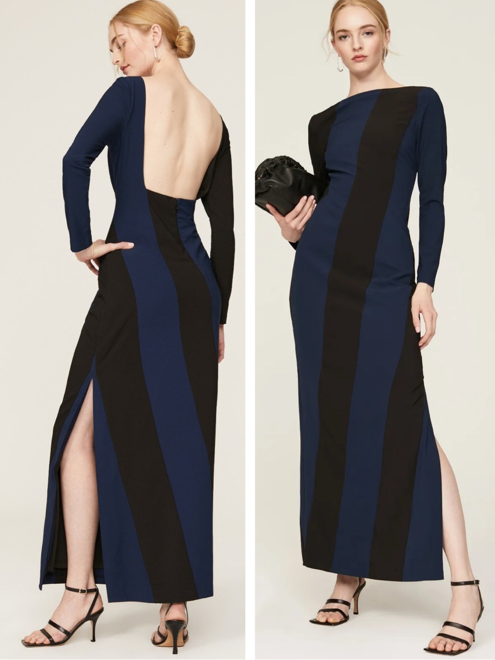 HUTCH Paloma Gown Dress Navy Blue Black Colorblock Longsleeve L Large Open Back